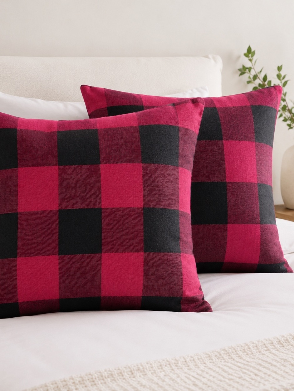 Pottery Barn Red and Black Buffalo Plaid Pillow Shams Set of 2